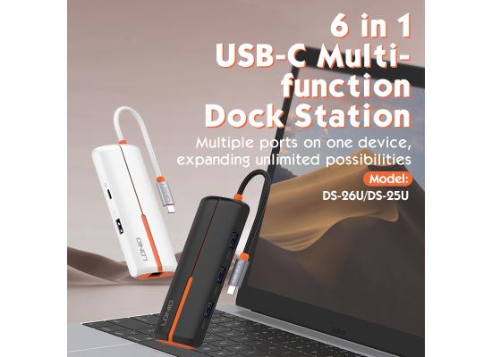 LDNIO DS-26U 6-in-1 PD Power Charging Multifunction Type c to USB Hub for macbook Usb Hubs - White